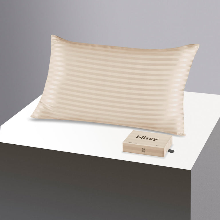 Blissy 100% Mulberry 22-Momme Silk Pillowcase - Champagne Striped - King