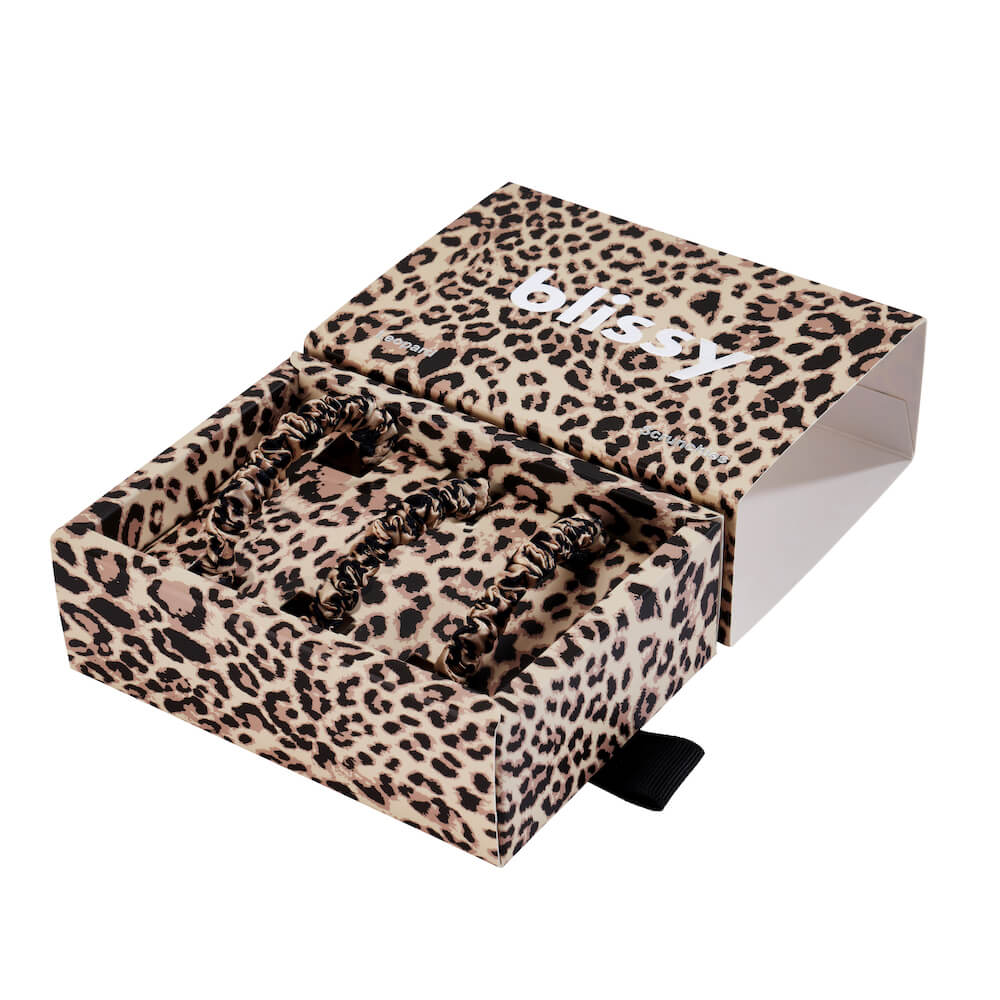 Blissy Leopard Blissy Skinny Scrunchies – 22 Momme Mulberry Silk, 100% Silk