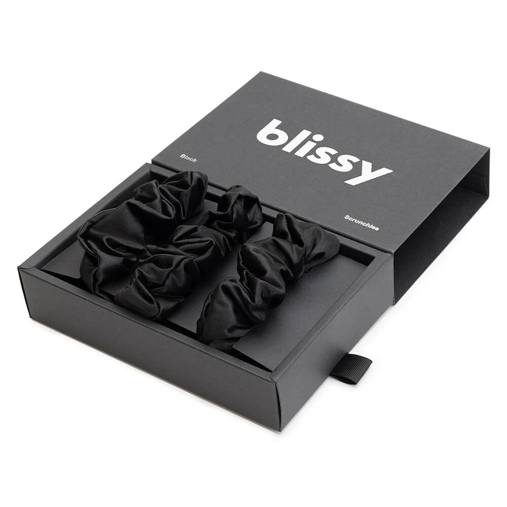 100% Mulberry Silk Hair Ties Blissy Silk Scrunchies (3-Pack) Close-Up – Blissy 22 Momme Silk
