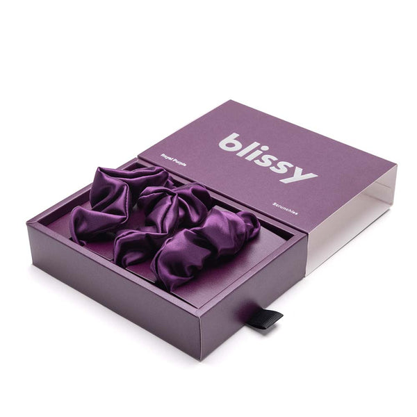 Blissy Royal Purple Blissy Scrunchies – 22 Momme Mulberry Silk, 100% Silk