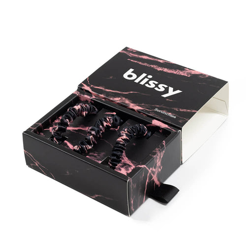 Blissy Skinny Scrunchies - Rose Black Marble