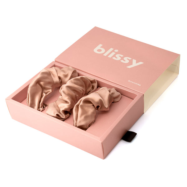 Blissy Rose Gold Blissy Scrunchies – 22 Momme Mulberry Silk, 100% Silk