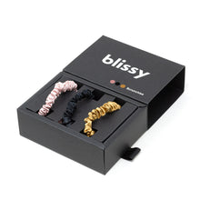 Load image into Gallery viewer, Blissy Skinny Scrunchies - Black, Gold, Pink